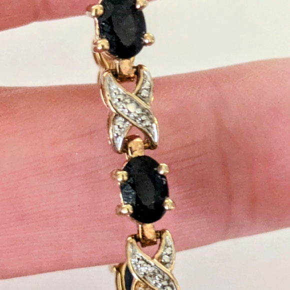 PAJ Signed STERLING SILVER Gold Vermeil Genuine Oval SAPPHIRE TENNIS BRACELET 7" - Picture 7 of 9